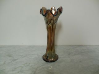 Fenton Amesthyst Diamond And Rib Carnival Glass Swung Vase