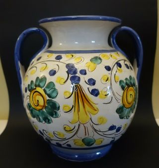 Shlf Heavy Large Italian Handpainted Ceramic Vase 9 3/4 " High