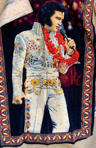 Vtg Elvis Presley 1970s Hawaii Wall Hanging Cotton Tapestry 38x56