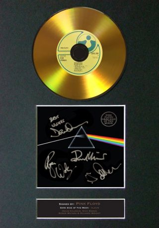 Gold Disc Pink Floyd Dark Side Of The Moon Signed Autograph Mounted Print A4 96