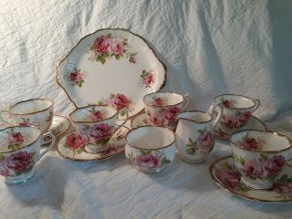 Royal Albert American Beauty Tea Set Creamer Sugar Cups Saucers & Tray