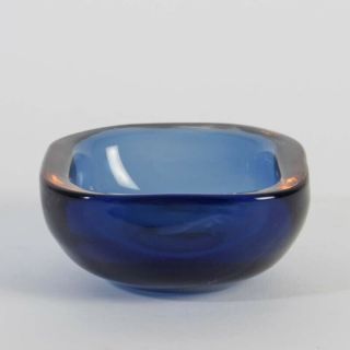 Cenedese Murano Glass Mid Century Space Age Bowl Square Shape Blue Vaseline