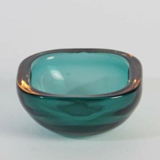 Cenedese Murano Glass Mid Century Space Age Bowl Square Shape Light Green