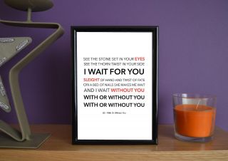 Framed - U2 - With Or Without You - Poster Art Print - 5x7 Inches