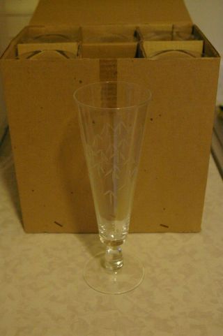 6 Noritake Sasaki Beer 8.  5 " Crystal Glasses Bamboo Pattern W/ Box