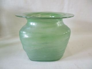 Consolidated Catalonian Glass [?] 6 " High Green Flared Top Triangle Rose Jar
