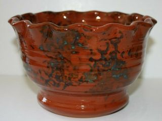 Jeff White 1986 Lebanon Pa Redware Pottery Spongewear Fluted - Footed Dish Mel Cl