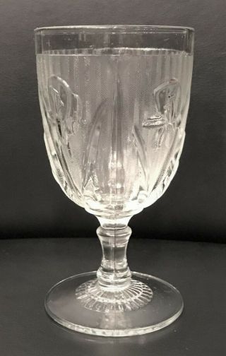 Four Iris And Herringbone Crystal Depression Glass Water Goblets