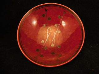 Rare Red Gustavsberg Argenta Swedish Silver Over Pottery Bowl