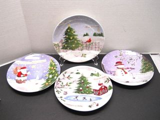 Lenox Christmas Collage Set Of 4 Party Plates Salad Dessert Santa Snowman,