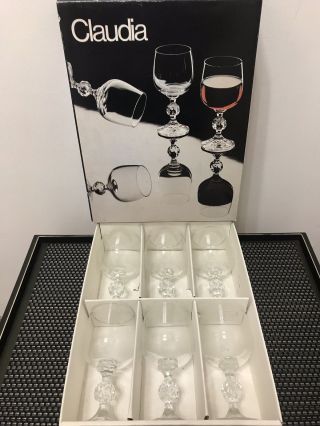 Claudia Fine Lead Crystal 6 Wine Goblets / Glasses 190 Ml And 5 3/4” Tall