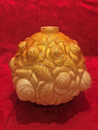 Fenton L G Wright Yellow Honey Amber Puffy Rose Glass Lamp Base Font/part (?)