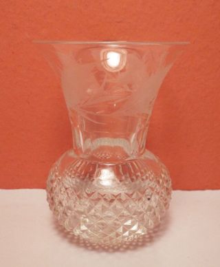 Edinburgh Thistle 3 1/2 " Flared Bud Vase Cut Crystal Glass Cross Hatch