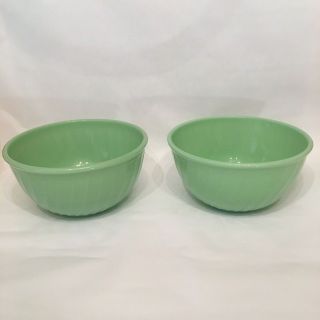 2 Vintage Jadeite Green Mixing Bowls Swirl Design Both 9 Inch,  Fire King & Unk.