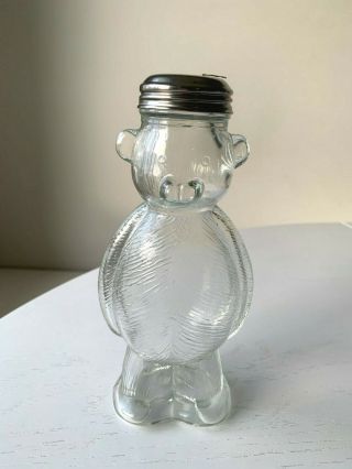 Rare Vintage Clear Glass Figural Teddy Bear Sugar Dispenser Shaker Exc Cute