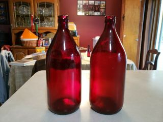 2 Vintage Royal Ruby Red Schlitz Beer Bottle Anchor Hocking Quart