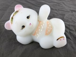 Vintage Fenton White Glass Bear Bathing Suit Laying Hand Painted A.  Farley Rare