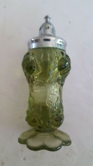 Fenton Green Glass Cabbage Rose Salt & Pepper Shaker Set 2