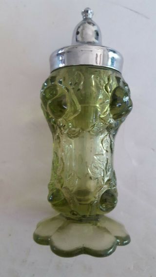 Fenton Green Glass Cabbage Rose Salt & Pepper Shaker Set 3