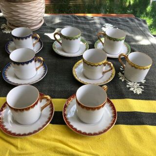 Fitz And Floyd Ff Coffee Tea Cups Multi Color Set Of 8 Cups 7 Saucers Vintage