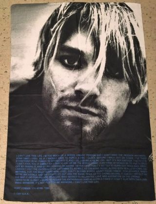 1995 Nirvana Kurt Cobain Suicide Note Flag Rare Vtg Tapestry Poster Tour T - Shirt
