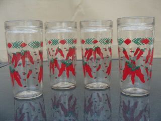4 Vtg Anchor Hocking Jar Shaped Tumblers Glasses Red Hot Chili Peppers Design