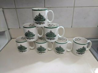 Set Of 7 Spode Christmas Tree 8 Oz Mugs Coffee S3324 Black Label