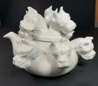 Boxer Head Teapot - Studio Pottery - White Porcelain - Artist Kateri Sparrow