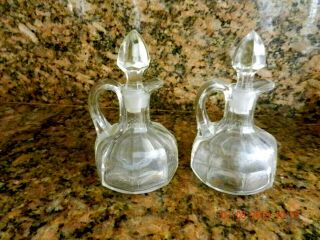 Vintage Glass Oil & Vinegar Cruet Set With Glass Stoppers