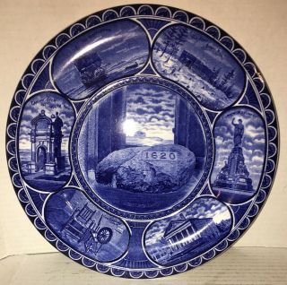 Antique Flow Blue Staffordshire Porcelain Plymouth Rock Mass Plate Burbank