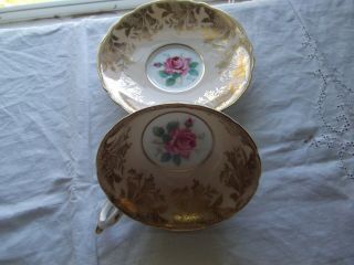 Paragon Vintage Tea Cup & Saucer Red Rose On Gold & White Rare,