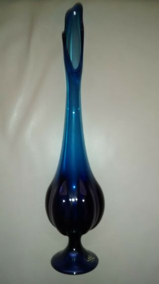 Vintage Mid Century Modern Viking Art Glass Bluenique 16 " Swung Stretch Vase