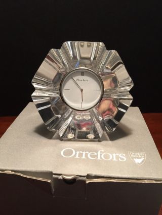 Vtg Orrefors Crystal Desk Clock “orion” Modern