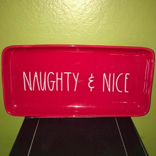 Rae Dunn Christmas Ll " Naughty & " Red Platter Serving Plate Tray