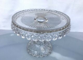 Vintage Pedestal Cake Stand Eapg Early American Pressed Glass Daisy & Button