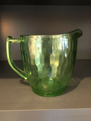 Vintage Green Depression Glass 5 1/2” Pitcher Vaseline