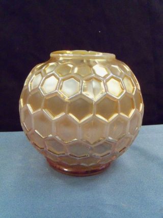 Vintage Dugan Honeycomb Peach Opalescent Carnival Glass Rose Bowl Vase