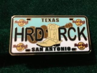 Hard Rock Cafe Pin San Antonio Texas License Plate W Brown Guitar & Cowboy Boots