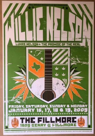 2009 Willie Nelson And Family Fillmore Concert Poster F984 Green