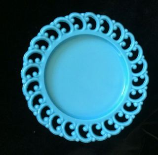Vintage Open Edge Lace Robins Egg Blue Milk Glass 8 1/2 " Plate