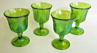 Carnival Glass Indiana Wine Set Of 4 Goblets Iridescent Green Harvest Grape Vine