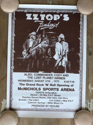Vintage Zz Top Poster From 1975 - Denver -