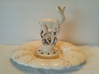 Vintage Red Wing 2 Pc.  Art Pottery Bowl And Deer Shaped Flower Frog