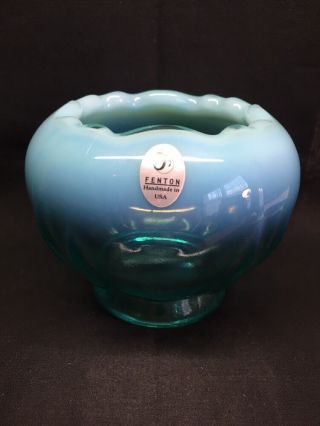 Fenton Art Glass Robin Egg Blue Opalescent Rose Bowl