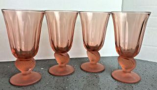4 Fostoria Captiva Pink Peach Shell Water Goblets Glasses Stemware 12 Oz.  Z107