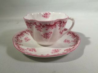 Antique Shelley Fine Bone China Tea Cup & Saucer Red Flower Bouquets England