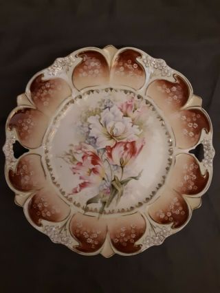 Antique R S Germany Prussia Floral Embossed Cabinet Plate Marked S&t Rs Germany