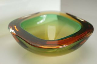 Vintage Murano Italian Art Glass Bowl Sommerso Geode Green Gold Amber