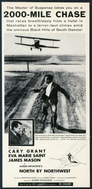1959 North By Northwest Movie Release Cary Grant Cropduster Chase Photo Print Ad