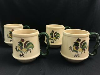 Set Of 4 Vintage Metlox Poppytrail Rooster,  Chicken Coffee Cups / Cocoa Mugs